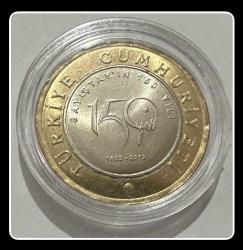 2012 - 1 Lira “T.C Sayıştay’ın 150.Yılı” Tedavül Hatıra Para-6 (TCTHM-6K) KM#1282 (T.C DÜZ) QUADRAN KAPSÜL İÇİNDE