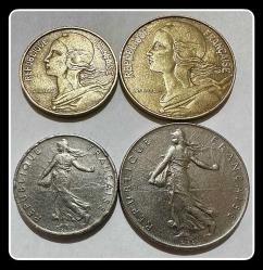 1968 / 1974 / 1975 / 1977 - 10 - 20 Centimes | 1/2 Frank -1 Frank FRANSA 4’lü Takım (YBMF87) KM#929/KM#930/KM#931/KM#925