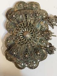 Kemer Tokası,  Antika Osmanlı Dönemi Düşük Ayar Gümüş Telkari Kemer Tokası. 5 x 9 cm.