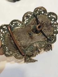Kemer Tokası,  Antika Osmanlı Dönemi Düşük Ayar Gümüş Telkari Kemer Tokası. 5 x 9 cm.