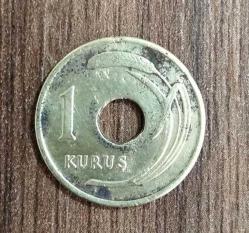 1 KURUŞ 1949 pirinç delikli madeni parası Türk Lirası İsmet İnönü dönemi para (79)