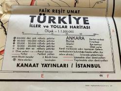 Dev Boyut eski Türkiye İller ve Yollar Haritası Faik Reşit Unat 1:1500.000 ölçek