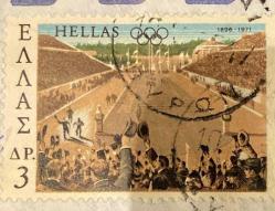 Yunanistan Pulu - Greek Stamp - Mektup Zarfından Kesilmiş  / Postadan Geçmiş Pul Filateli -Damgalı - OLİMPİYAT TEMALI YUNAN PULU 1896-1971, 3 PARA - YABANCI PULLAR - NOSTALJİK DOĞUM GÜNÜ HEDİYESİ