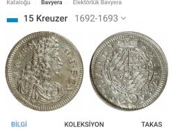 Bavyera 1692 Yılı 15 Kruezer Maximilian II. Emanuel ((1679-1726))
