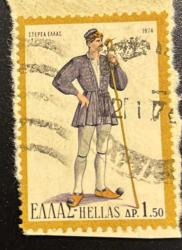 Yunanistan Pulu - Greece Stamp - Mektup Zarfından Kesilmiş / Postadan Geçmiş Pul Filateli - Damgalı - GELENEKSEL KIYAFET TEMALI YUNAN PULU 1974, 1.50 PARA - YABANCI PULLAR - NOSTALJİK DOĞUM GÜNÜ HEDİYESİ