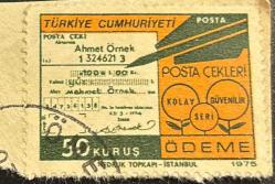 Türk Pulu - Turkish Stamp - Mektup Zarfından Kesilmiş  / Postadan Geçmiş Pul Filateli - Damgalı - POSTA ÇEKLERİ PULU, 50 KURUŞ - Türkiye Cumhuriyeti - NOSTALJİK DOĞUM GÜNÜ HEDİYESİ