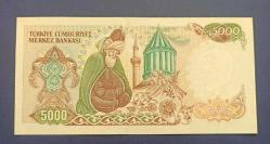 7 Emisyon E 28 Seri 5000 Lira Çil Büyük Mevlana