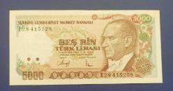 7 Emisyon E 28 Seri 5000 Lira Çil Büyük Mevlana