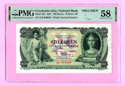 ÇEKOSLOVAKYA Czechoslovakia National Bank 100 Korun SPECIMENPick23s 1931  PMG 58 aUNC ÇİLALTI