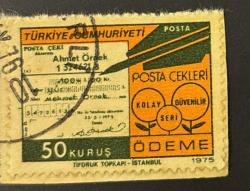 Mektup Zarfından Kesilmiş / Postadan Geçmiş Pul Filateli - Damgalı - POSTA ÇEKLERİ 1975, 50 KURUŞ - Türkiye Cumhuriyeti, NOSTALJİK DOĞUM GÜNÜ HEDİYESİ