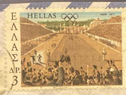 Yunanistan Pulu - Greek stamp - Mektup Zarfından Kesilmiş  / Postadan Geçmiş Pul Filateli - Damgalı - OLİMPİYAT TEMALI YUNAN PULU1896-1971 , 3 PARA  - YABANCI PULLAR - NOSTALJİK DOĞUM GÜNÜ HEDİYESİ