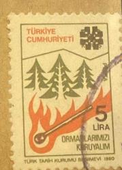 Türk Pulu - Turkish Stamp - Mektup Zarfından Kesilmiş  / Postadan Geçmiş  Pul Filateli - DAMGALI - ORMANLARIMIZI KORUYALIM TEMALI PUL, 5 LİRA  - Türkiye Cumhuriyeti - NOSTALJİK DOĞUM GÜNÜ HEDİYESİ