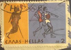 Yunanistan Pulu - Greek stamp - Mektup Zarfından Kesilmiş  / Postadan Geçmiş Pul Filateli - Damgalı - OLİMPİYAT TEMALI YUNAN PULU 1976, 2 PARA - YABANCI PULLAR - NOSTALJİK DOĞUM GÜNÜ HEDİYESİ
