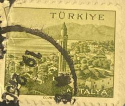Türk Pulu - Turkish Stamp - Mektup Zarfından Kesilmiş  / Postadan Geçmiş Pul Filateli - 19 ŞUBAT 1960 DAMGALI - ANTALYA ÇİZİMİ TEMALI, 5 PARA - Türkiye Cumhuriyeti - NOSTALJİK DOĞUM GÜNÜ HEDİYESİ