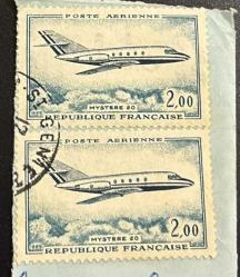 Fransa Pulu - France Stamp - Mektup Zarfından Kesilmiş / Postadan Geçmiş İkili Pul Filateli - UÇAK TEMALI, 2,00 PARA - YABANCI PULLAR, NOSTALJİK DOĞUM GÜNÜ HEDİYESİ