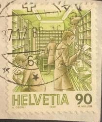 İsviçre Helvetya Pulu - Helvetia Stamp - Mektup Zarfından Kesilmiş  / Postadan Geçmiş Pul Filateli - 7 ARALIK 1988 DAMGALI - POSTANE TEMALI HELVETYA PULU , 90 PARA - YABANCI PULLAR-NOSTALJİK DOĞUM GÜNÜ HEDİYESİ