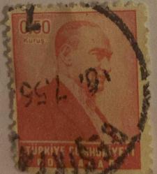 Türk Pulu - Turkish Stamp - Mektup Zarfından Kesilmiş  / Postadan Geçmiş Pul Filateli - 6 TEMMUZ 1956 DAMGALI - ATATÜRK, 0.50 KURUŞ- Türkiye Cumhuriyeti - NOSTALJİK DOĞUM GÜNÜ HEDİYESİ