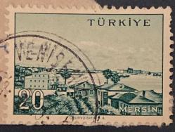 Türk Pulu - Turkish Stamp - Mektup Zarfından Kesilmiş  / Postadan Geçmiş Pul Filateli - Damgalı - TÜRKİYE MERSİN, 20 PARA - Türkiye Cumhuriyeti - NOSTALJİK DOĞUM GÜNÜ HEDİYESİ