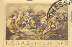 Yunanistan Pulu - Greek stamp - Mektup Zarfından Kesilmiş  / Postadan Geçmiş Pul Filateli - DAMGALI - SAVAŞ TEMALI YUNAN PULU 1821-1971, 2 PARA - YABANCI PULLAR-NOSTALJİK DOĞUM GÜNÜ HEDİYESİ