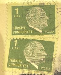 Türk Pulu - Turkish Stamp - Mektup Zarfından Kesilmiş  / Postadan Geçmiş İkili Pul Filateli - 1981 Damgalı - ATATÜRK, 1 LİRA - Türkiye Cumhuriyeti - NOSTALJİK DOĞUM GÜNÜ HEDİYESİ
