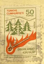 Türk Pulu - Turkish Stamp - Mektup Zarfından Kesilmiş  / Postadan Geçmiş Pul Filateli - Damgalı - ORMANLARIMIZI KORUYALIM TEMALI PUL, 50 KURUŞ- Türkiye Cumhuriyeti - NOSTALJİK DOĞUM GÜNÜ HEDİYESİ
