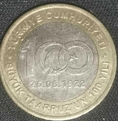 TÜRKİYE 2022  1 LİRA HATIRA BÜYÜK TAARRUZUN 100, YILI