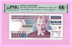 TÜRKİYE Turkey 1000000 Lira L.1970 (1995) Pick209a PREFIX C33 PMG 66 EPQ UNC (TK 16 980) ÇİL