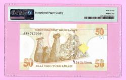 TÜRKİYE TURKEY 50 YTL 2005 P220 SN A59 SUPERB GEM UNC PMG 57 EPQ (TK 16 982) ÇİL