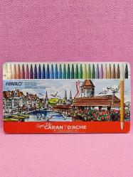 VINTAGE CARAN D'ACHE SWISS MADE LUCERNE MANZARA RESİMLİ BOŞ TENEKE KUTU