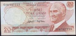 6.Emisyon 3.Tertip 20 Lira G24 747775 Çilaltı Çil (KAYIK BASKI- GÜZEL NUMARA) (X-61)