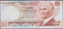 6.Emisyon 2.Tertip 20 Lira E 44 4 11 99 6 Çilaltı  Çil Kayık Baskı-Güzel Numara (X-37)