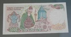 7 Emisyon E 74 Seri 5000 Lira Çil Büyük Mevlana