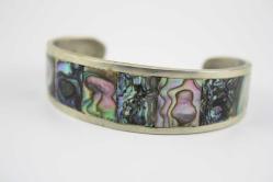 VINTAGE CANLI ABALONE KABUĞU STERLİN GÜMÜŞ MANŞET BİLEZİK ORJINAL GÜMÜŞTÜR (YENI TAKI KOLİSİ )1