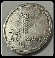 1935 25 KURUŞ (TCM935) GÜMÜŞ / KM#864 (Ag 0,830 / 3 Gr.)