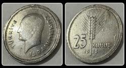 1935 25 KURUŞ (TCM935) GÜMÜŞ / KM#864 (Ag 0,830 / 3 Gr.)
