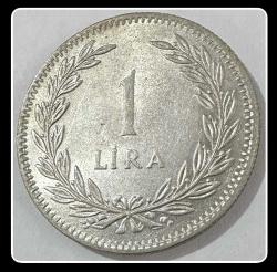 1948-1 Lira (T.C Ters) Gümüş (Ag 0,600/7,5 Gr) TCM1948 / KM#883