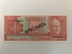 Güney Amerika-Paraguay-5,000 Guaranies-1952 Yılı-SPECİMEN-ÇİL -