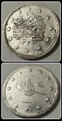 1327/1 - (۱۳۲۷/۱ ) Cülus “2 KURUŞ” OSM21 (Ag 0,830 / 2.4 Gram Gümüş) ÇİL/ÇA “V. MEHMED REŞAD” KM#749