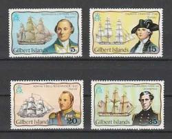 Gilbert Adaları (Kiribati), Kaşifler ve Gemiler Temalı 4'lü Tam Set, Damgasız 1977 MNH.