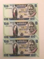 Afrika-Zambia-10 Kwacha-1980/88 Yılı-ÇİL-3 Adet Seri Takipli-