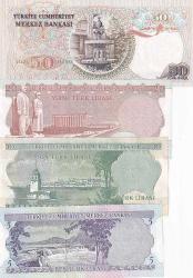 Türkiye, 5-10-20-50 Lira, 1976/1983, UNC, p185; p186; p187b; p188, 6.Emission (Total 4 banknotes)