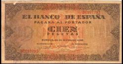 Avrupa-İspanya - 100 Pesetas -1938 yılı.Piyasaya çok çıkmayan ürünlerdendir.