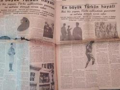 Akşam Gazetesi - 10 Teşrinisani 1938 - 10 Kasım 1938 - Bütün memleket matem içinde Atatürk bu sabah dokuzu beş geçe gözlerini dünyaya kapadı - Bayraklar yarıya indirildi - En büyük Türk'ün hayatı - Bizi biz yapan, Türke milliyetinin gururunu ve nefsine itimadı veren odur - Belediye Eminönü'nü açmak için ne kadar para verdi - Meş'um kadın - Haftalık piyasa - Şehir Haberleri - Hazin bir hadise - Saadetlerini dışarı varmıyan bir çift milyarder - Güzel konuşmak sanatı - Turgutlu Halkevi ve parti binası - Güneş kulübü hakkındaki asılsız neşriyat - Aspirin İlaç Reklamı - Bizde ilk defa piyanko nasıl başladı? İlk piyanko talihlisi - Kıyamet ne zaman kopacak - Brahma rahiplerini uğraştıran muamma - Zonguldakta resim sergisi - Hor Konkur - Küçük İlanlar - Hangi Renk Sizi Mesud Eder? - Neokalmina ilaç reklamı fotoğraf ve haberi - Tam Takım Gazete