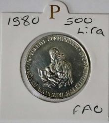 1980 Yılı 500 Lira FAO Köylü Kadını Kalkındırma ( Kenarı Yazılı Tura'ya Göre Ters )  ( 9 gr   900 Ayar Gümüş )   1453