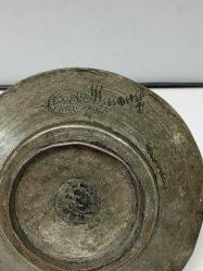 Antika Osmanlı Saz Tuğralı Bakır Yazılı Tabak - Lenger