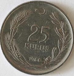 LOT.13 » Türkiye Cumhuriyet 1960 Yılı 25 Kuruş Tura'ya Göre Düz 7678