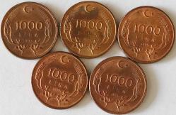 Türkiye Cumhuriyet 1995 Yılı 1000 Lira 5 Adet 7721