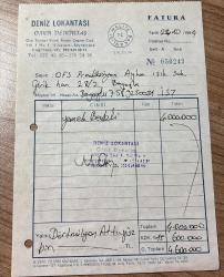 YEMEK FATURASI - 24 EKİM 1994 - DENİZ LOKANTASI - ÖMER DEMİRTAŞ - 4.LEVENT, İSTANBUL - OSMAN FAHİR SEDEN, O.F.S. PRODÜKSİYON - BEYOĞLU, İSTANBUL - ISLAK İMZALI, KAŞELİ - 13 x 19 cm EBATLI ORİJİNAL FATURA - TÜRK SİNEMA - FİLM TARİHİ