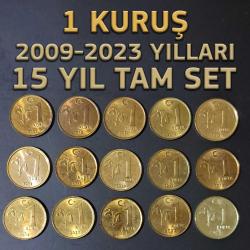 1 KURUŞ 2009-2010-2011-2012-2013-2014-2015-2016-2017-2018-2019-2020-2021-2022-2023 KM123 (15 YIL FULL SET)
