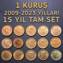 1 KURUŞ 2009-2010-2011-2012-2013-2014-2015-2016-2017-2018-2019-2020-2021-2022-2023 KM123 (15 YIL FULL SET)